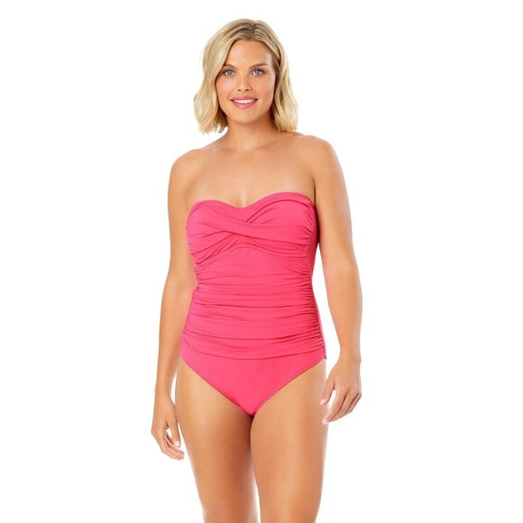 NWT Anne Cole Live In Color Twist Front Shirred One Piece Swimsuit Pink Glow 12 - Picture 1 of 7